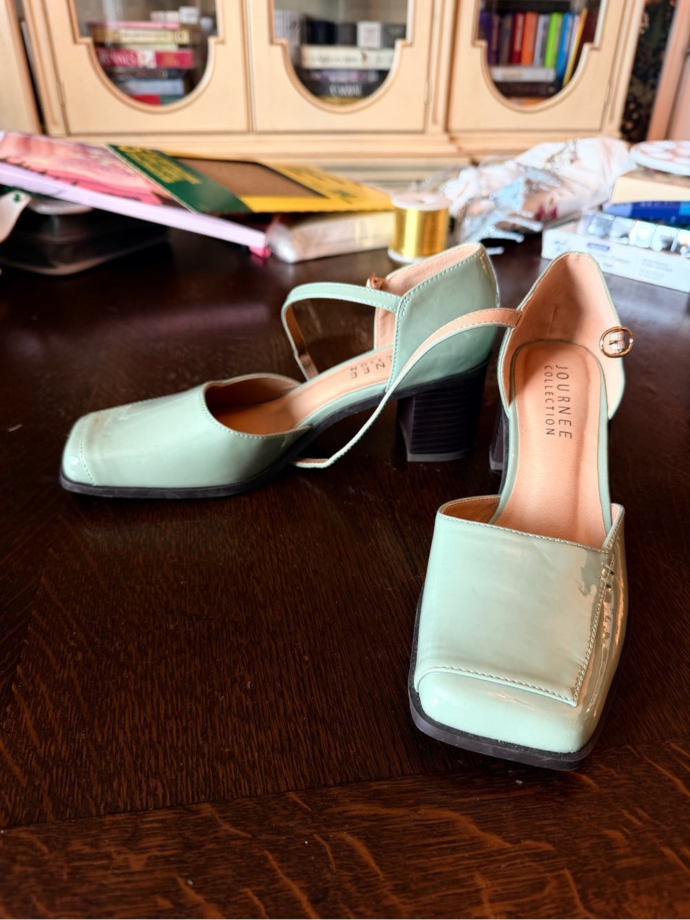 Journee Collection Mint Patent Mary Jane Block Heels